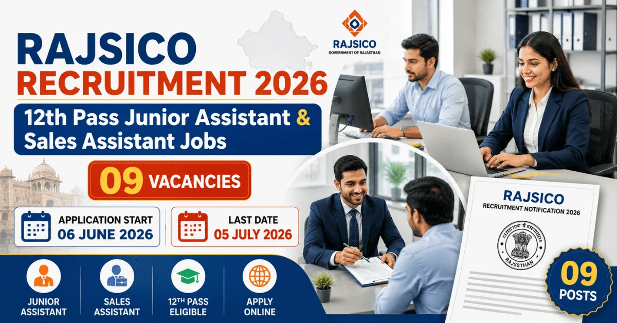 RAJSICO Recruitment 2026: 12th Pass Junior Assistant & Sales Asst Jobs